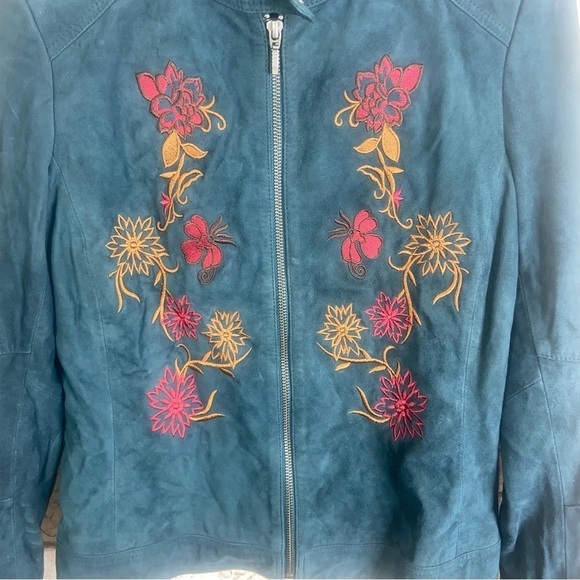 Neiman Marcus Floral Embroidered Suede Moto Jacket Size XS - Picture 4 of 7